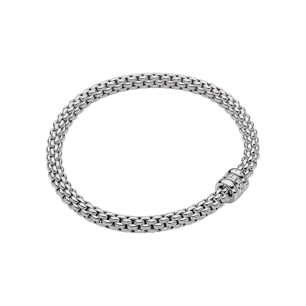 Women’s colorful charm bracelets-FOPE 18K White Gold Solo Collection Diamond Bracelet, Medium Size