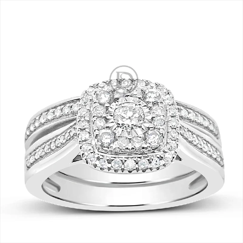 Women’s platinum solitaire engagement rings-Diamond Halo Engagement Ring .50 CTW Round Cut 10K White Gold