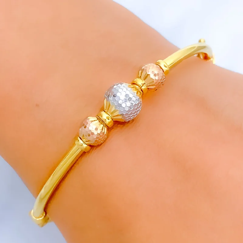 Women’s elegant cuff bracelets-Women’s elegant cuff bracelets-Fancy Shimmering Disco Orb 22k Gold Bangle Bracelet