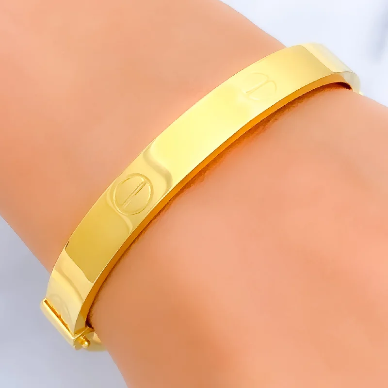 Women’s charm bracelets-Women’s charm bracelets-Radiant 22K Gold Thick Screw Bangle Bracelet