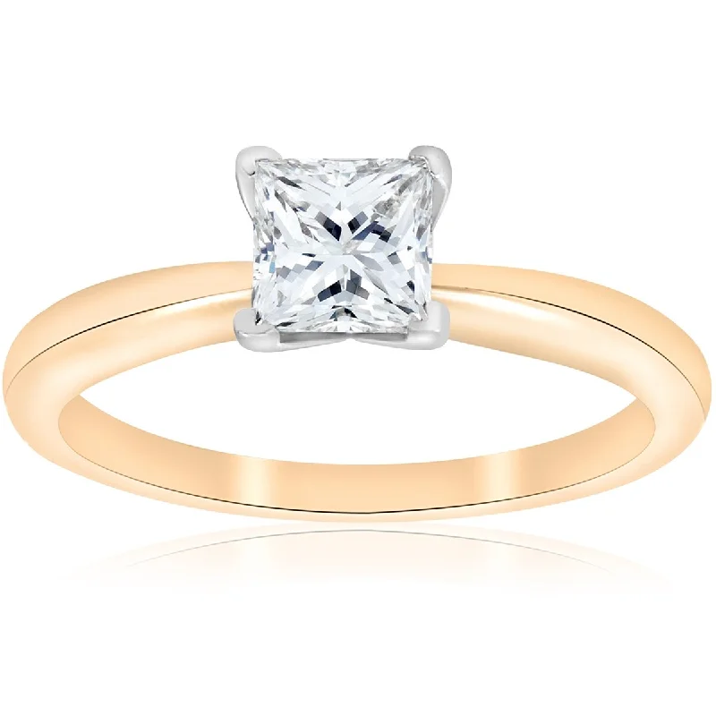 Women’s pear-shaped engagement rings-E VS 1ct GIA Certifed Princess Cut Solitaire Diamond Engagement Ring Yellow Gold