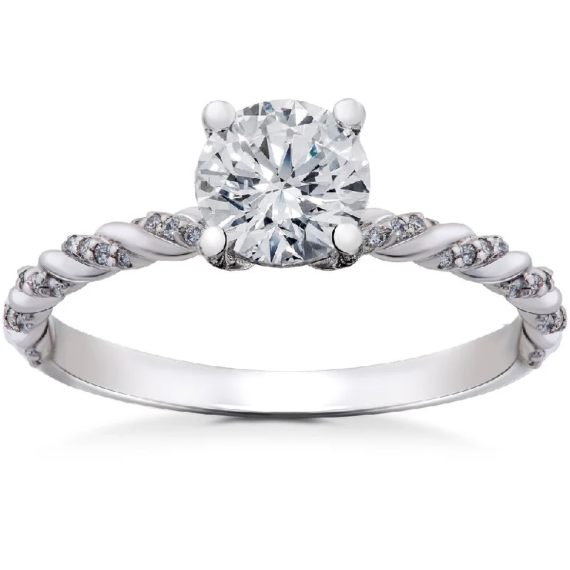 Women’s large diamond engagement rings-14k White Gold 7/8 ct Lab Grown Round Eco-Friendly Diamond Engagement Ring