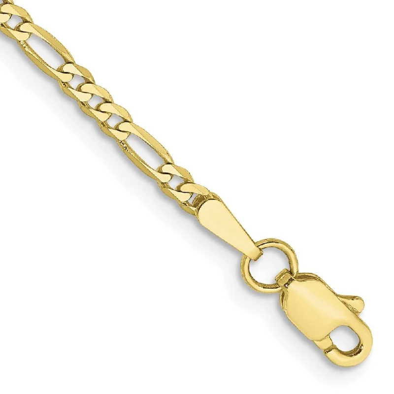 Women’s tennis bangle bracelets-10k Yellow Gold 2.2mm Flat Figaro Chain Bracelet, 7"