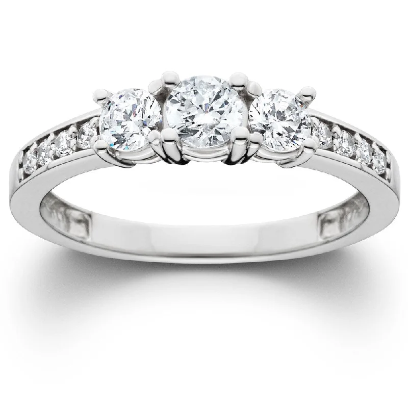 Women’s round engagement rings-14k White Gold 1 ct TDW Diamond 3-stone Engagement Ring