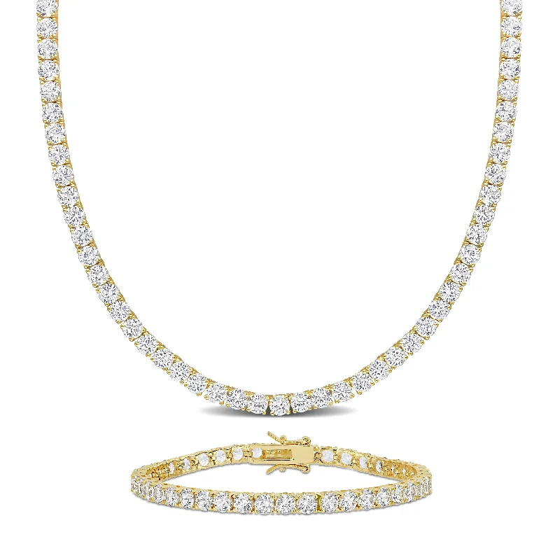 Women’s charm bangles-Women’s charm bangles-Miadora 47 1/4ct TGW Created White Sapphire Tennis Bracelet and Necklace Set Yellow Silver