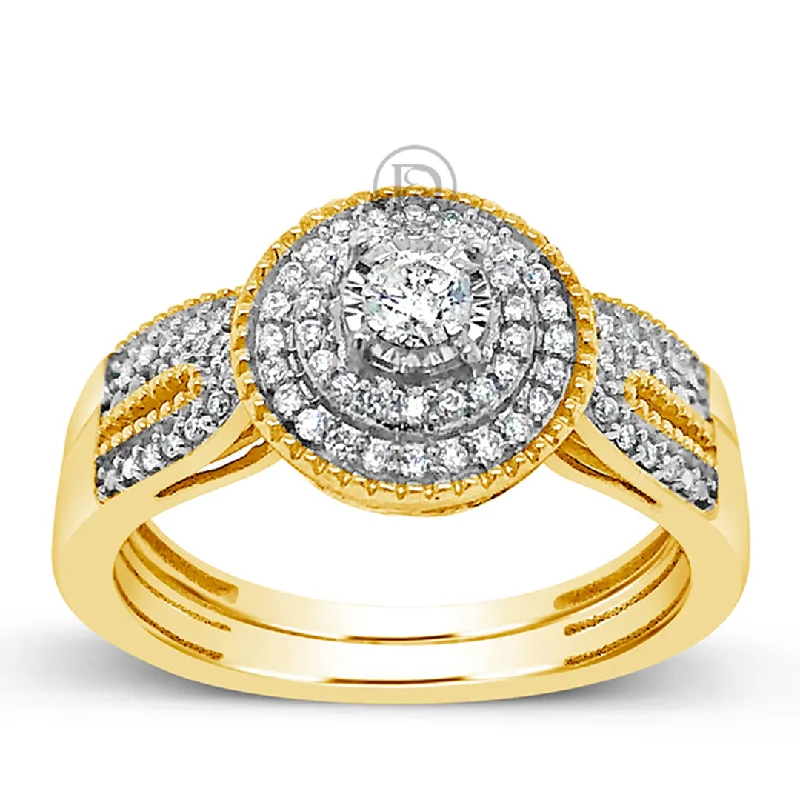 Women’s classic engagement rings-Diamond Halo Engagement Ring .33 CTW Round Cut 10K Yellow Gold