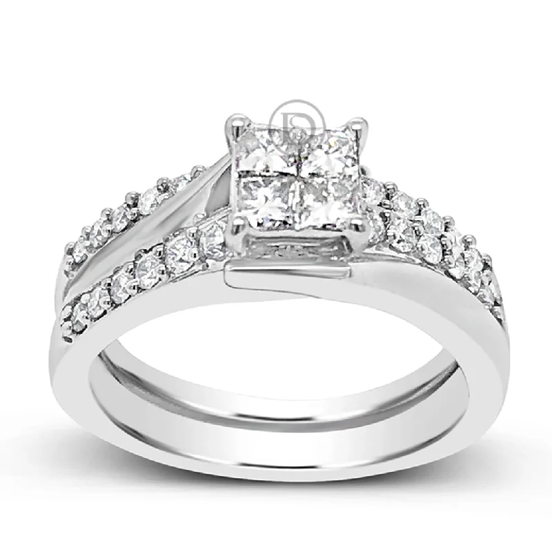 Women’s affordable engagement rings-Diamond Engagement Ring .50 CTW Princess Cut & Round Cut 14K White Gold