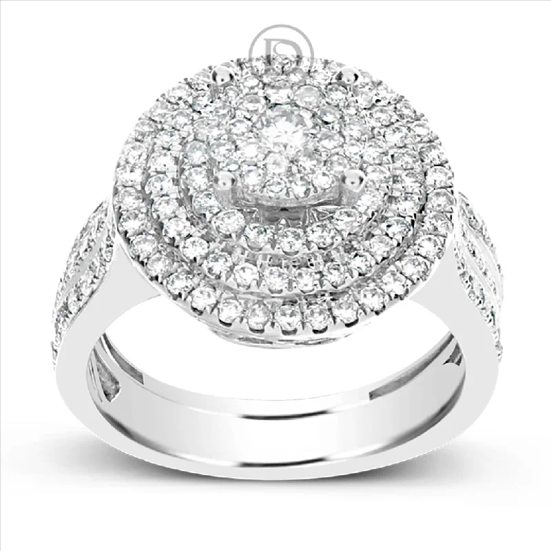 Women’s milgrain engagement rings-Diamond Halo Engagement Ring 1.46 CTW Round Cut 14K White Gold