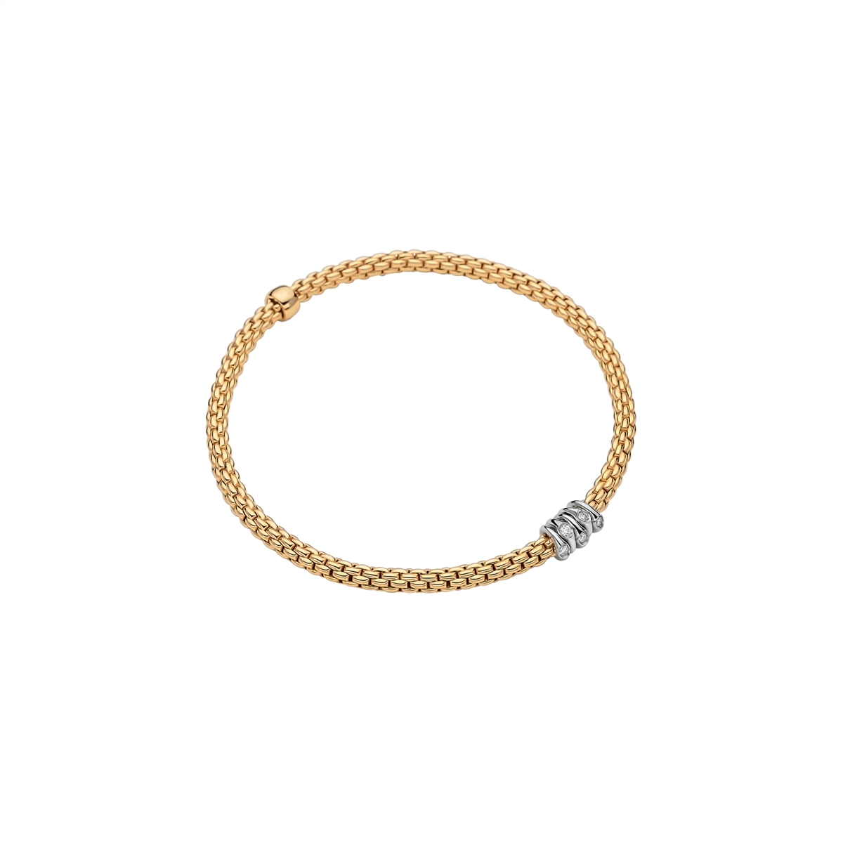 Women’s sterling silver bracelets-Fope 18K Yellow Gold Prima Flexible Bracelet with Diamonds in Small