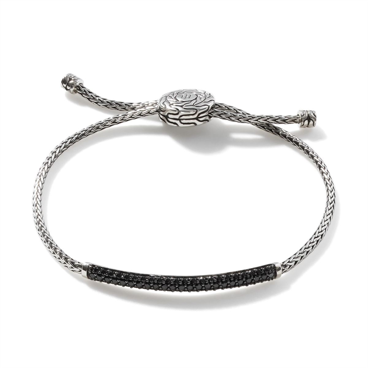 Women’s leather bracelets-John Hardy Classic Chain Silver Adjustable Bracelet with Black Sapphire & Spinel, Size M-L