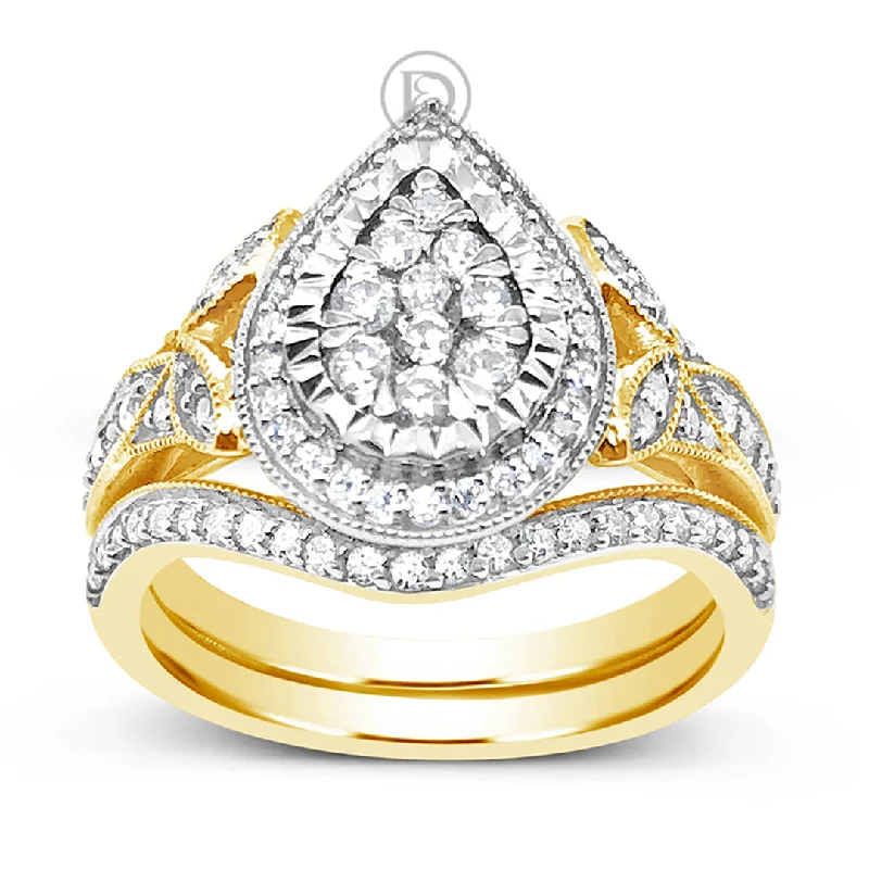 Women’s unique engagement rings-Diamond Halo Engagement Ring .65 CTW Round Cut 14K Yellow Gold