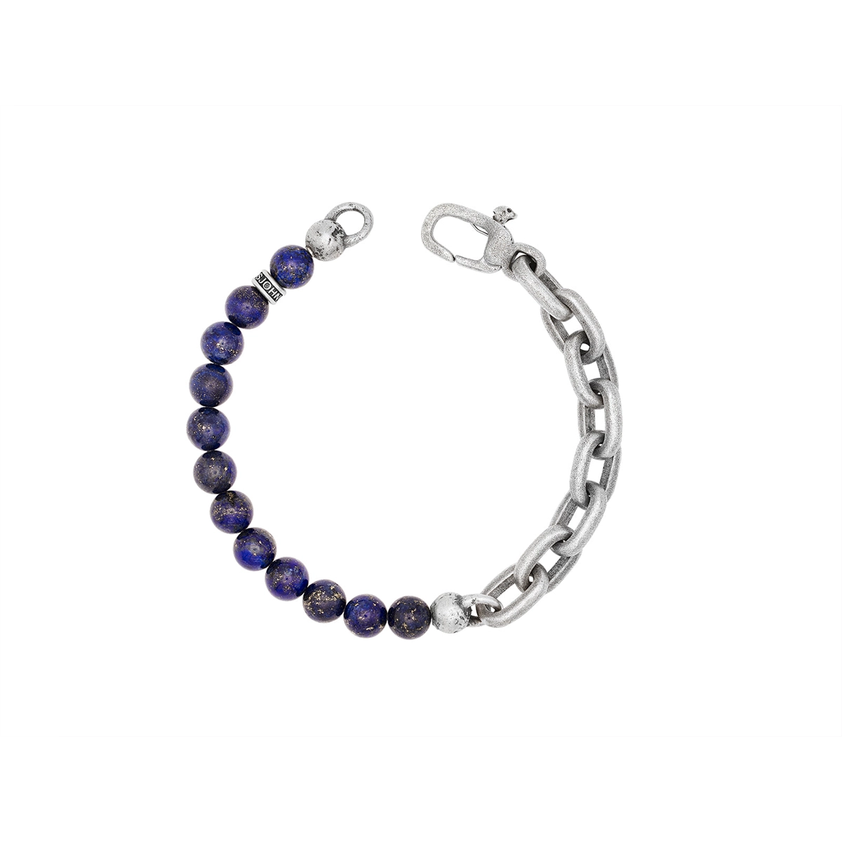 Women’s silver bangle bracelets-Sterling Silver Half 8mm Lapis Bead and Half Link Bracelet