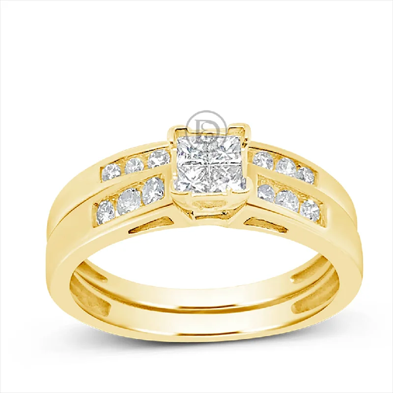 Women’s wedding and engagement ring sets-Diamond Engagement Ring .50 CTW Princess Cut 10K Yellow Gold