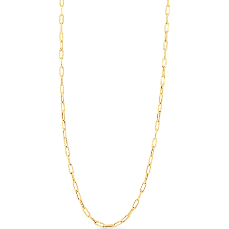 Women’s simple pendant necklaces-Roberto Coin Designer Gold Alternating Polished & Fluted Paperclip Link Chain Necklace