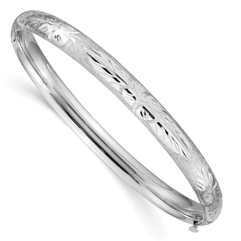 Women’s fashion bangles-14k White Gold 6mm 4/16 Florentine Engraved Hinged Bangle Bracelet, 7"