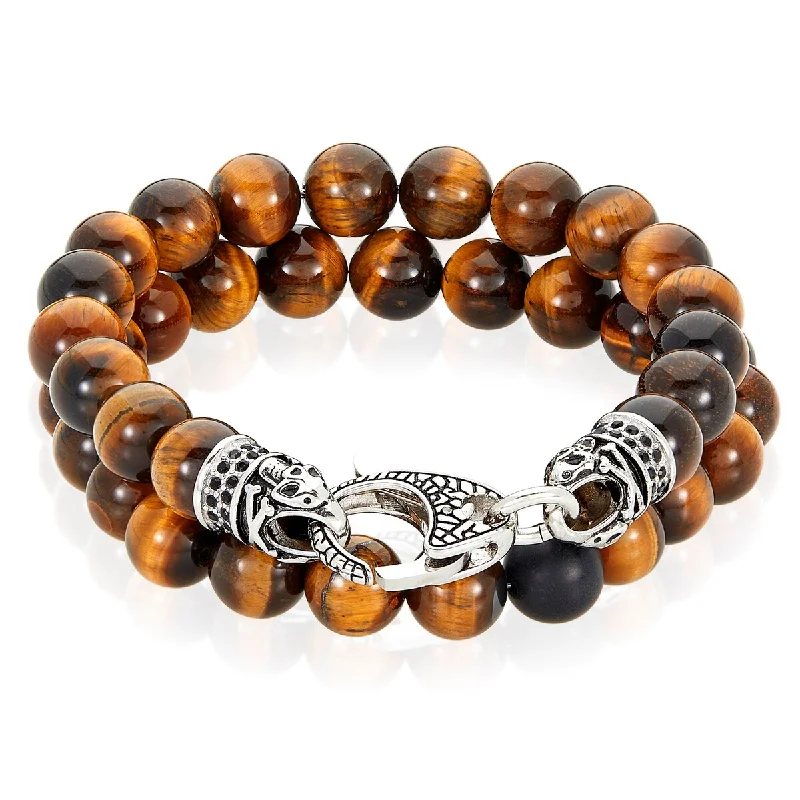 Women’s elegant cuff bracelets-Women’s elegant cuff bracelets-Men's Stainless Steel and Tiger's Eye Stone Bracelet Set