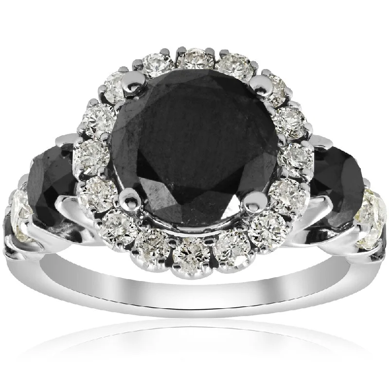 Women’s unique engagement rings-14k White Gold 5 ct TDW Black & White Diamond Halo Engagement Ring (I/J, I1-I2)