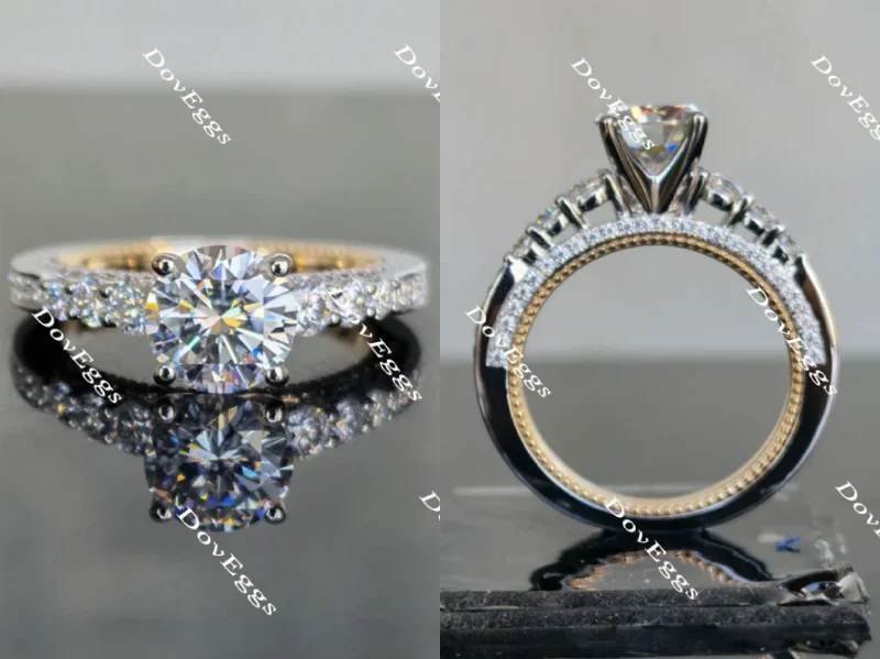 Women’s custom-designed engagement rings-Doveggs round side stone moissanite engagement ring