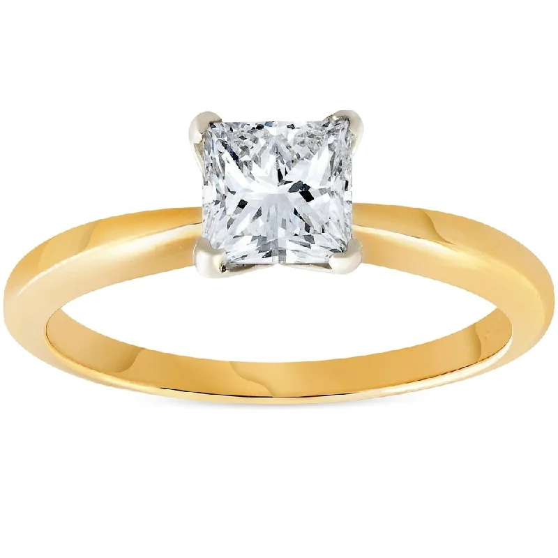 Women’s custom engagement rings-Pompeii3 14K Yellow Gold 1 ct TDW Solitaire Princess Cut Diamond Clarity Enhanced Engagement Ring (H-I/SI1-SI2) - White