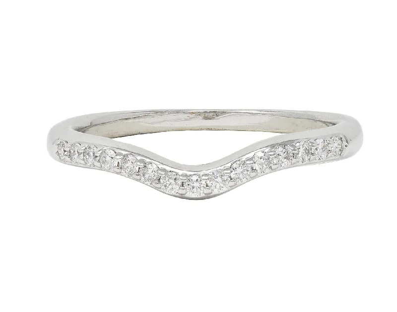 Women’s art deco engagement rings-Contemporary Diamond 14 Karat White Gold Contour Wedding Band Ring