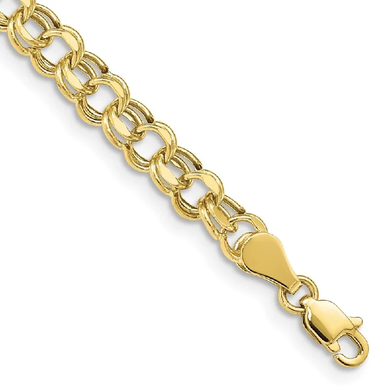 Women’s cuff bracelets-10k Yellow Gold Lite 5mm Diamond-cut Double Link Charm Bracelet, 7.25"