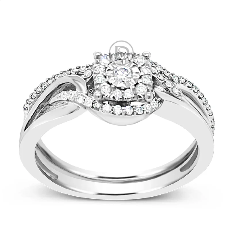 Women’s engagement rings with diamonds-Diamond Halo Engagement Ring .25 CTW Round Cut 14K White Gold