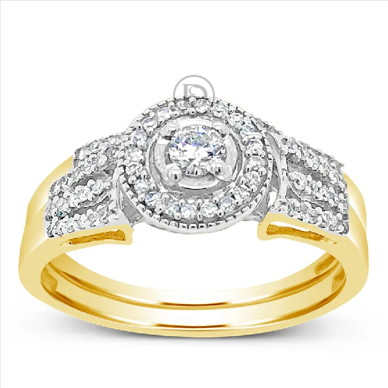 Women’s engagement rings with side stones-Diamond Halo Engagement Ring .35 CTW Round Cut 10K Yellow Gold