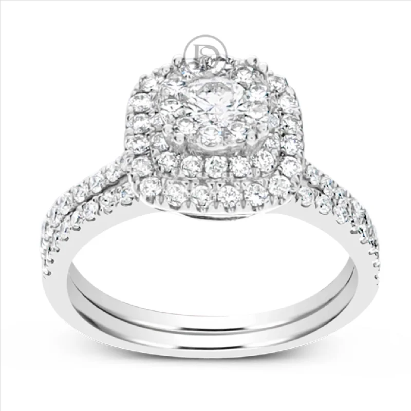 Women’s vintage halo engagement rings-Diamond Engagement Ring .97 CTW Round Cut 14K White Gold