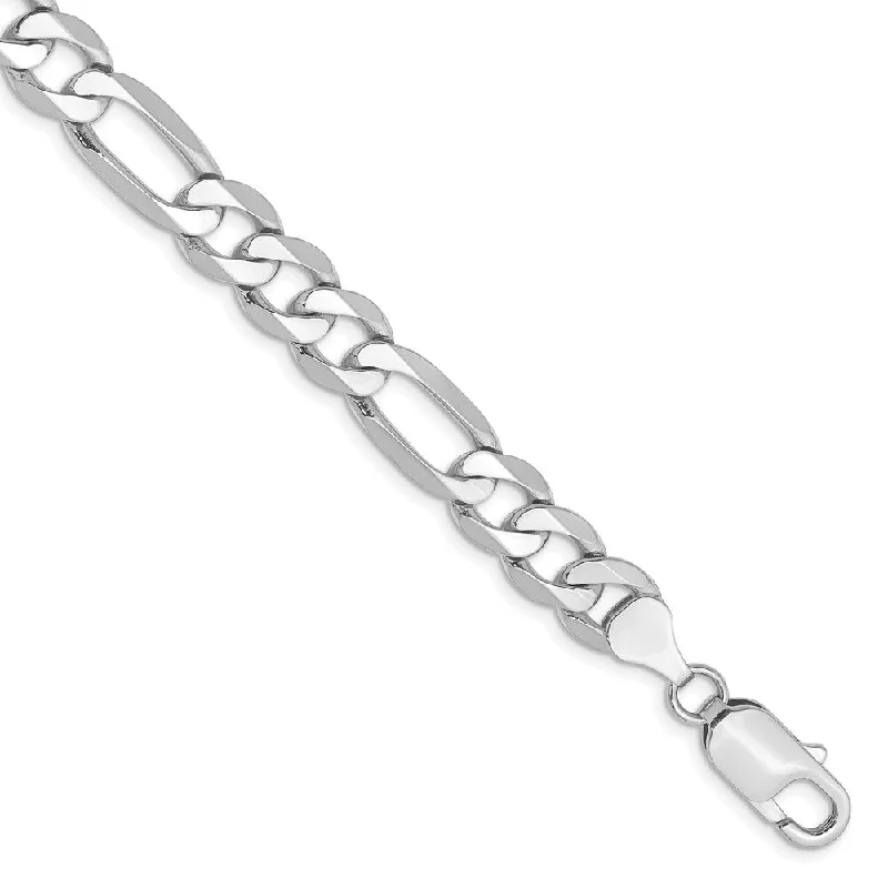 Women’s elastic bracelets-14k White Gold 7.5mm Flat Figaro Chain Bracelet, 9"