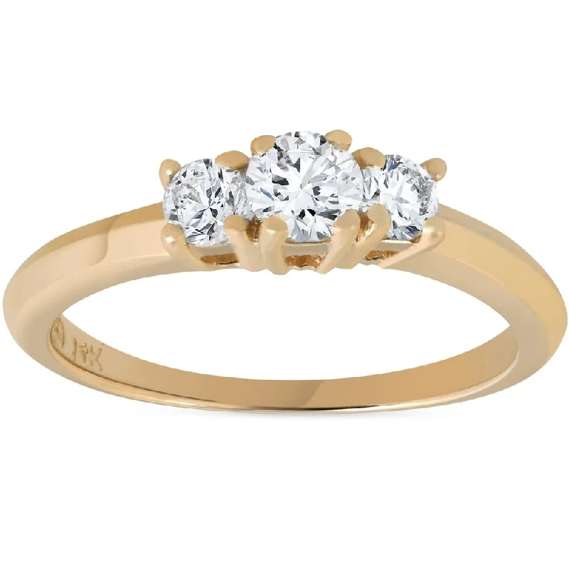 Women’s white gold engagement rings-Pompeii3 14K Yellow Gold 1/2 ct TDW Three Stone Diamond Engagement Ring - White