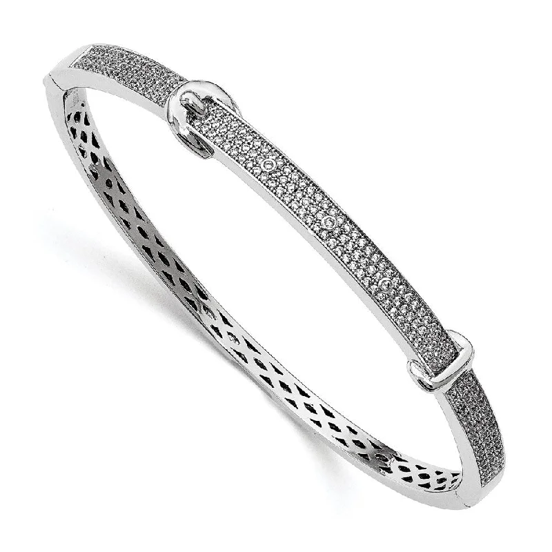 Women’s precious metal bracelets-925 Sterling Silver Brilliant Embers Rhodium-plated Cubic Zirconia Buckle Hinged Bangle Bracelet