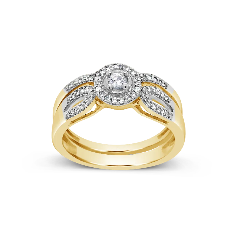 Women’s platinum halo engagement rings-Diamond Halo Engagement Ring .25 CTW Round Cut 10K Yellow Gold