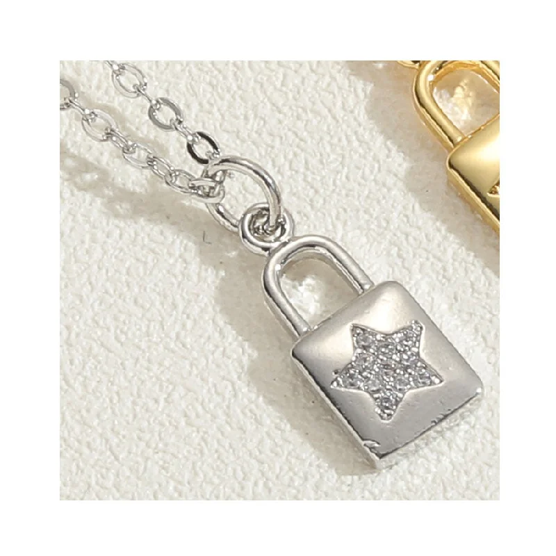 Five-Pointed Star Lock Necklace Real Platinum