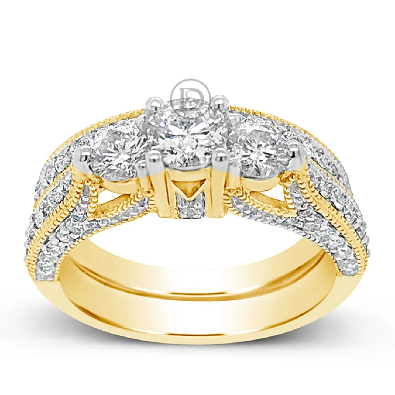 Women’s multi-stone engagement rings-Diamond Engagement Ring 1.50 CTW Round Cut 14K Yellow Gold