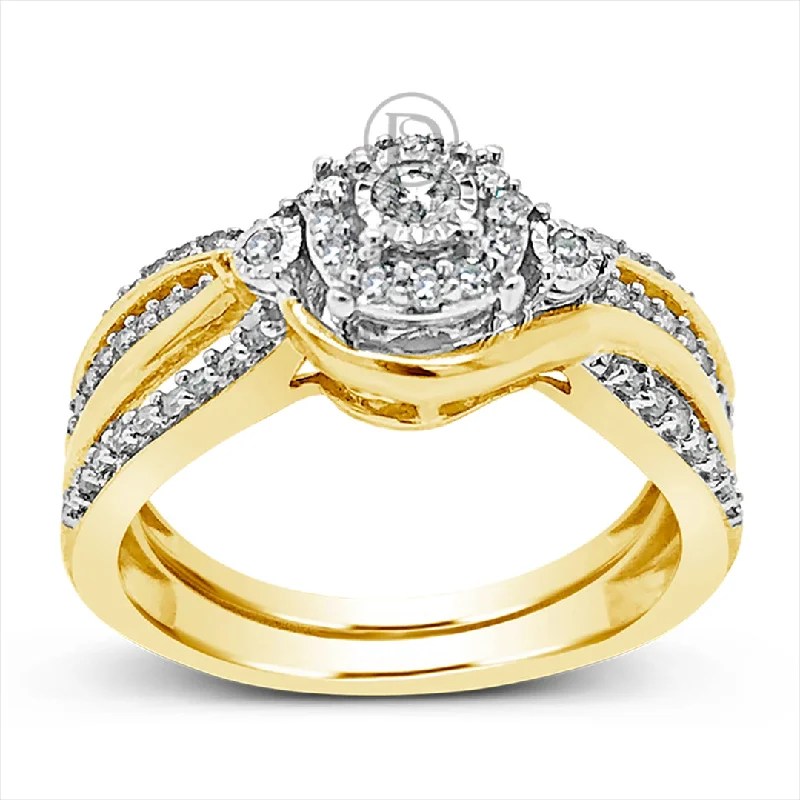 Women’s affordable engagement rings-Diamond Halo Engagement Ring .33 CTW Round Cut 14K Yellow Gold