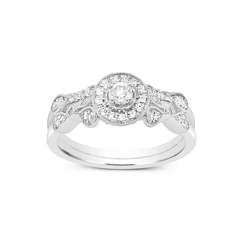 Women’s custom-designed engagement rings-Diamond Halo Engagement Ring .33 CTW Round Cut 14K White Gold