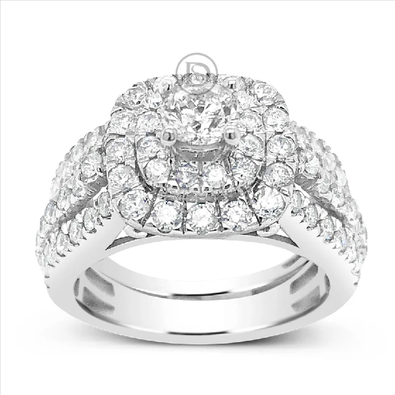 Women’s platinum solitaire engagement rings-Diamond Halo Engagement Ring 2.24 CTW Round Cut 14K White Gold