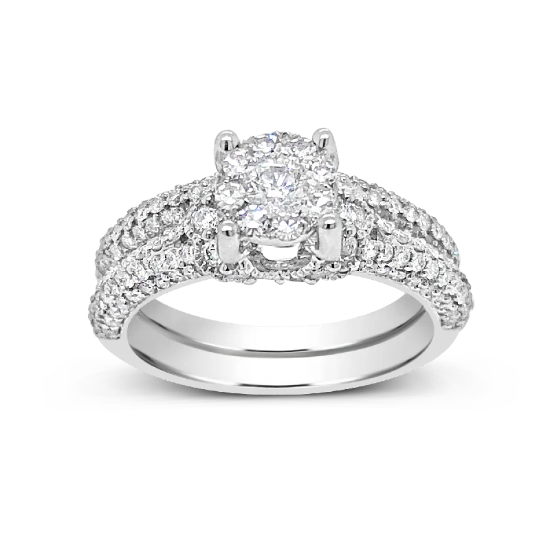 Women’s art nouveau engagement rings-Diamond Halo Engagement Ring 1.19 CTW Round Cut 14K White Gold