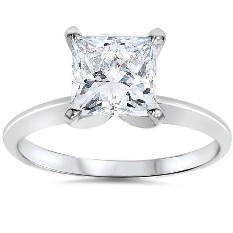 Women’s vintage solitaire engagement rings-14k White Gold 1 1/2 ct TDW Princess Cut Solitaire Diamond Engagement Ring Clarity Enhanced (G-H,SI2-I1)