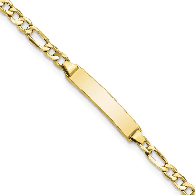 Women’s chunky gold bracelets-10k Semi-solid Figaro Link ID Bracelet-WBC-10DCID140-7