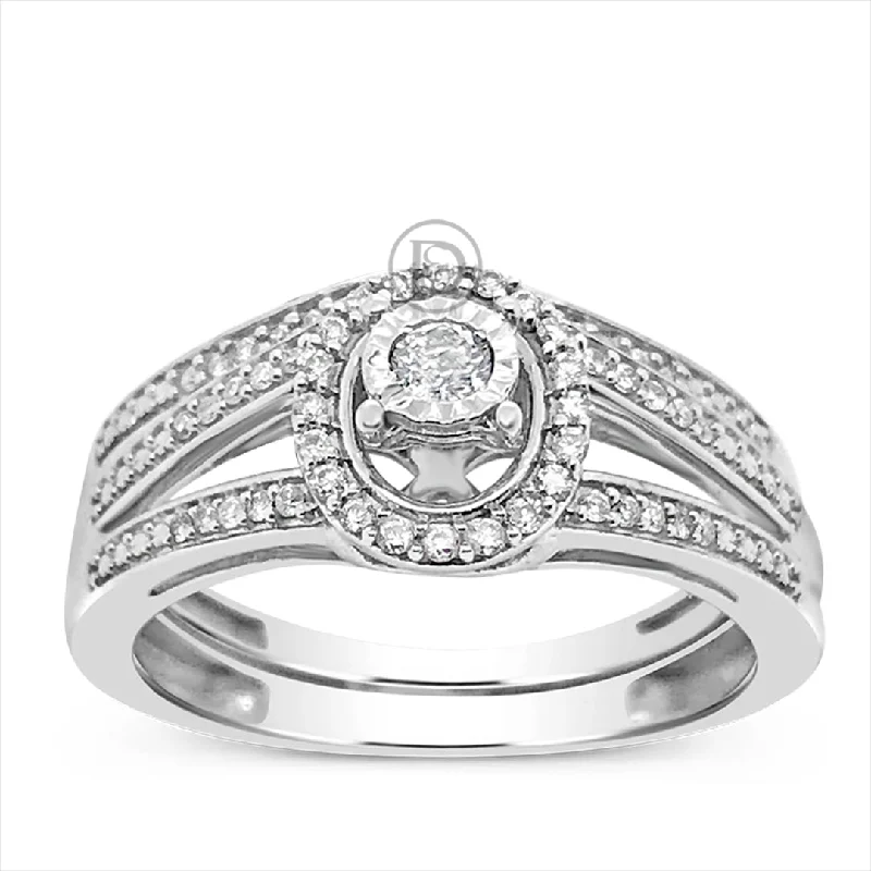 Women’s luxury engagement rings-Diamond Halo Engagement Ring .25 CTW Round Cut 10K White Gold