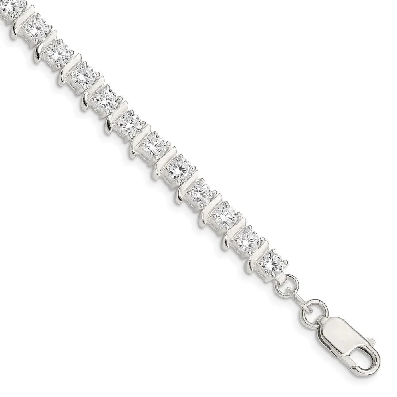 Women’s chic bangles-925 Sterling Silver Cubic Zirconia Fancy Bracelet, 7"