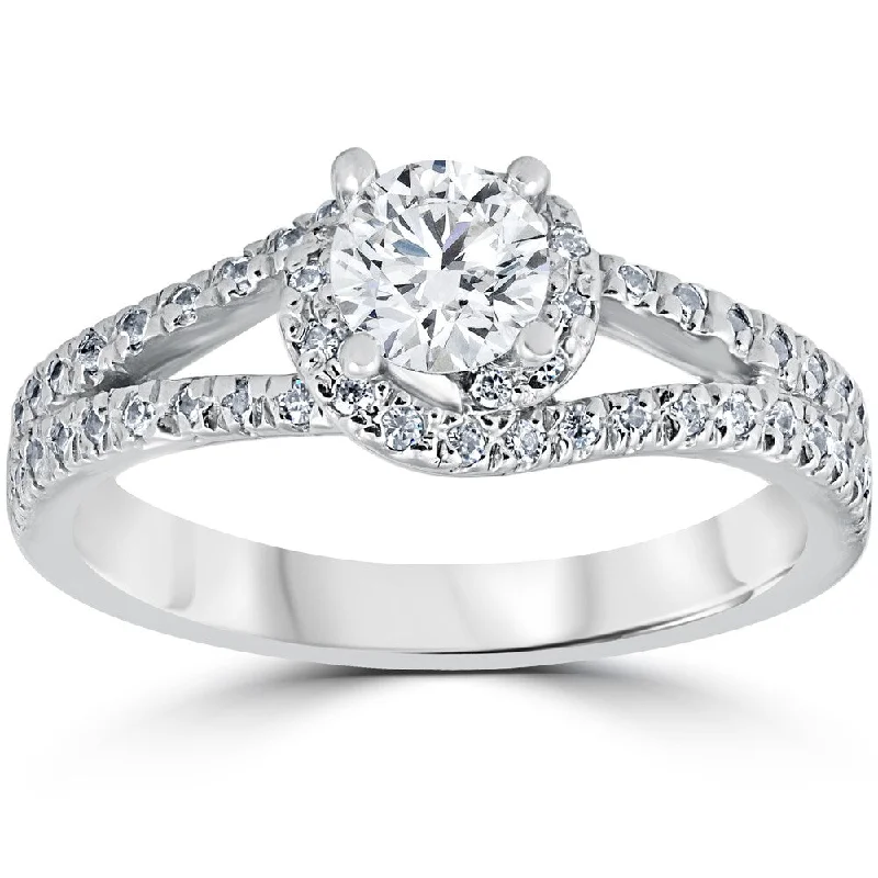 Women’s two-tone engagement rings-14K White Gold 1ct Twist Round Cut Diamond Engagement Ring