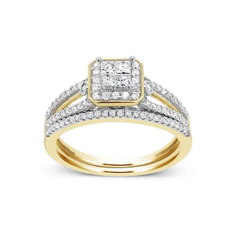 Women’s diamond accent engagement rings-Diamond Engagement Ring .52 CTW Princess & Round Cut 14K Yellow Gold