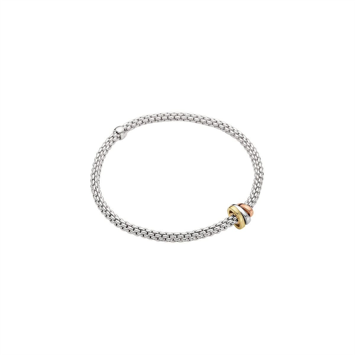 Women’s gold bracelets-Fope 18K White Gold Prima Collection Bracelet with Yellow, Rose & White Gold Rondels, Large Size