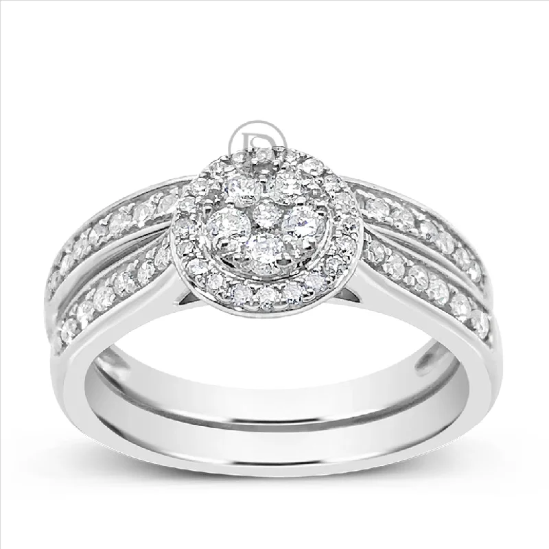 Women’s cushion-cut diamond engagement rings-Diamond Halo Engagement Ring .50 CTW Round Cut 10K White Gold