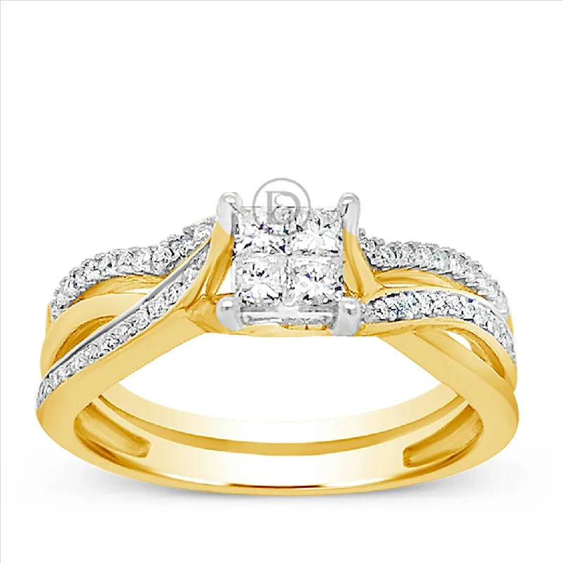 Women’s engraved solitaire engagement rings-Diamond Engagement Ring .39 CTW Princess Cut w/Round Cut 14K Yellow Gold