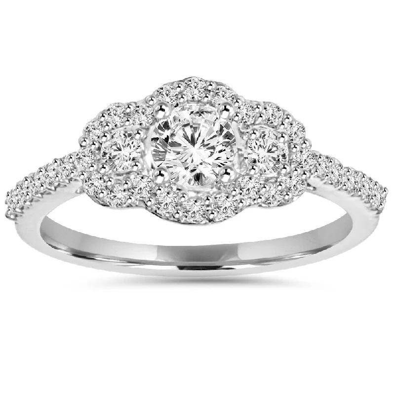 Women’s solitaire engagement rings-10k White Gold 1 ct TDW Diamond Halo Engagement Ring