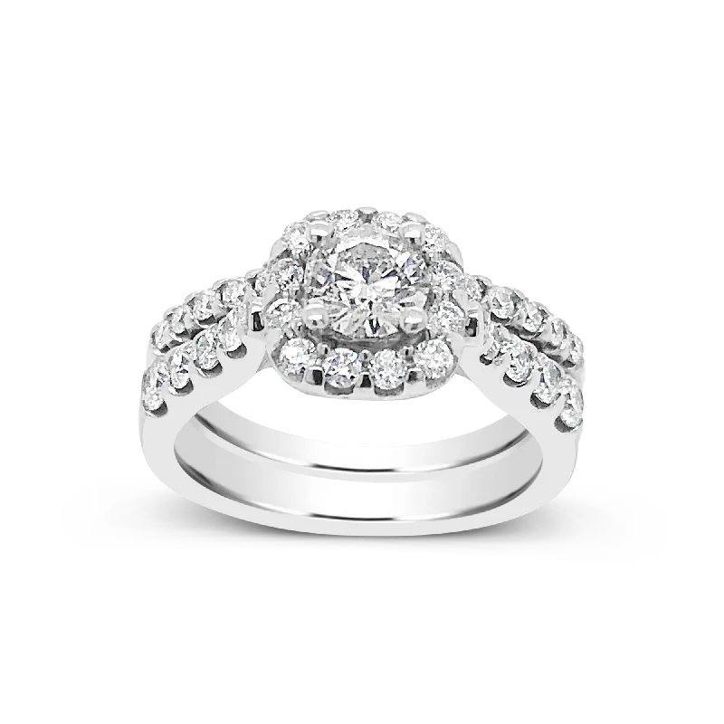 Women’s gemstone accented engagement rings-Diamond Halo Engagement Ring 1.50 CTW Round Cut 14K White Gold