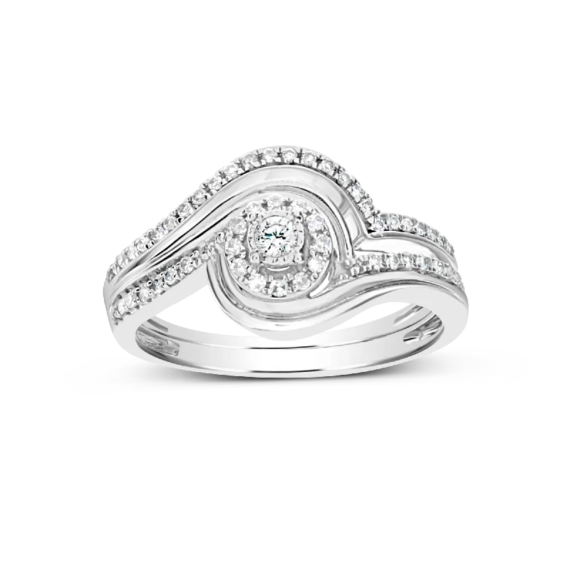 Women’s engagement rings with matching wedding bands-Diamond Halo Engagement Ring .25 CTW Round Cut 10K White Gold